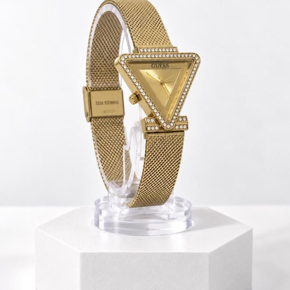 Vintage Gold-Tone GUESS Inverted Triangle Rhinestone Mesh Watch - Picture 3 of 5